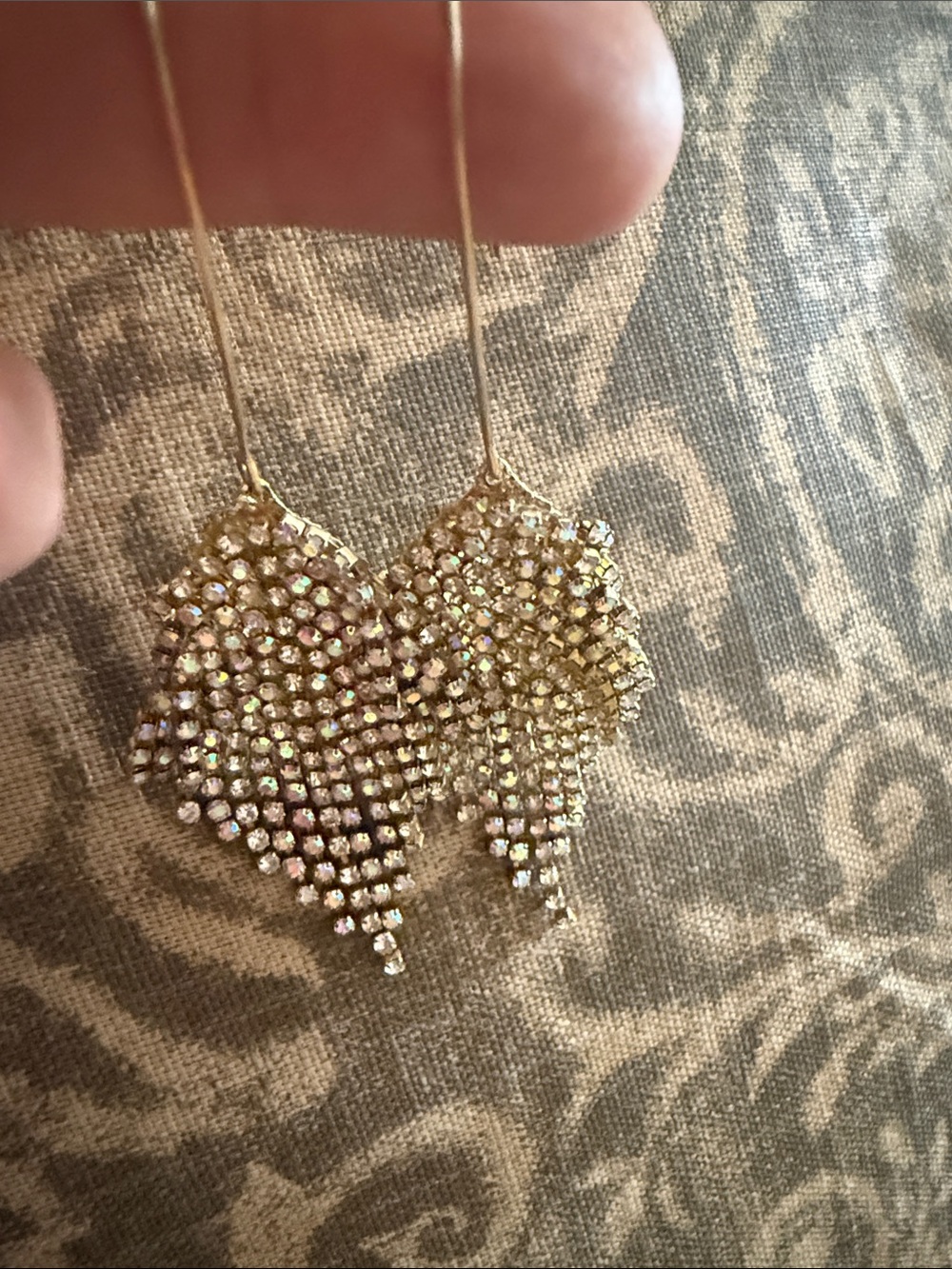 Gold Rhinestone Fringe Drop Earrings - Women Jewelry